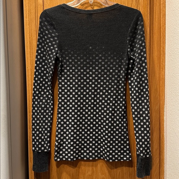 Free People Vintage Star Spangled Ombre Waffle Knit Thermal Top in Dark Gray  S - Picture 7 of 8